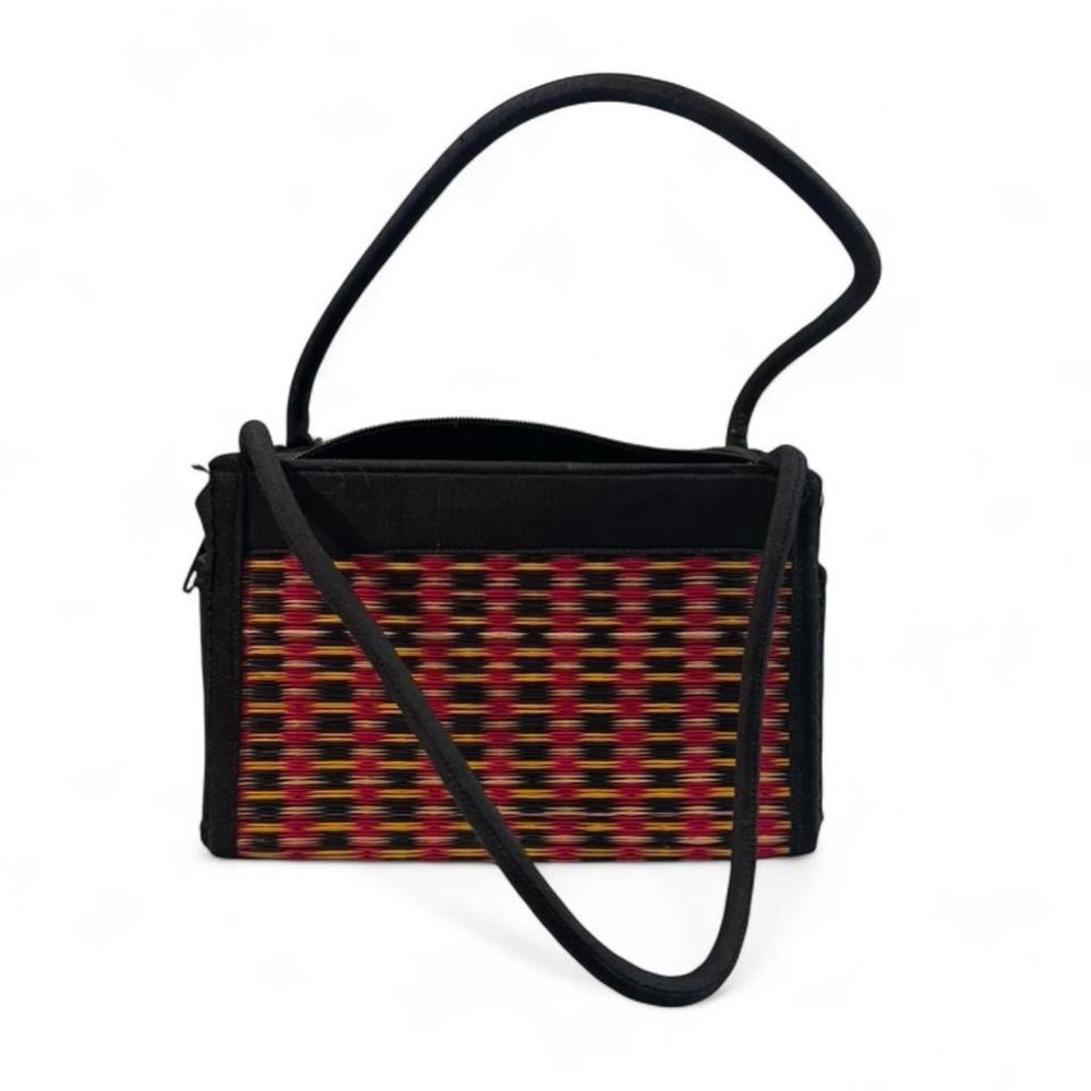 Hand-woven shoulder bag purse traditional technique Black yellow‎ & red purse